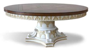 Round table in cherry wood parquet
